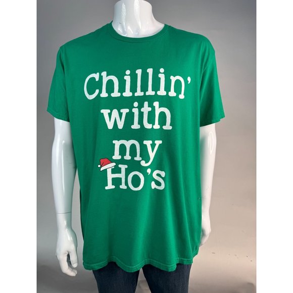 Anvil Lightweight Chillin' With My Ho's Holiday Christmas TShirt XL Green Cotton - Picture 12 of 15